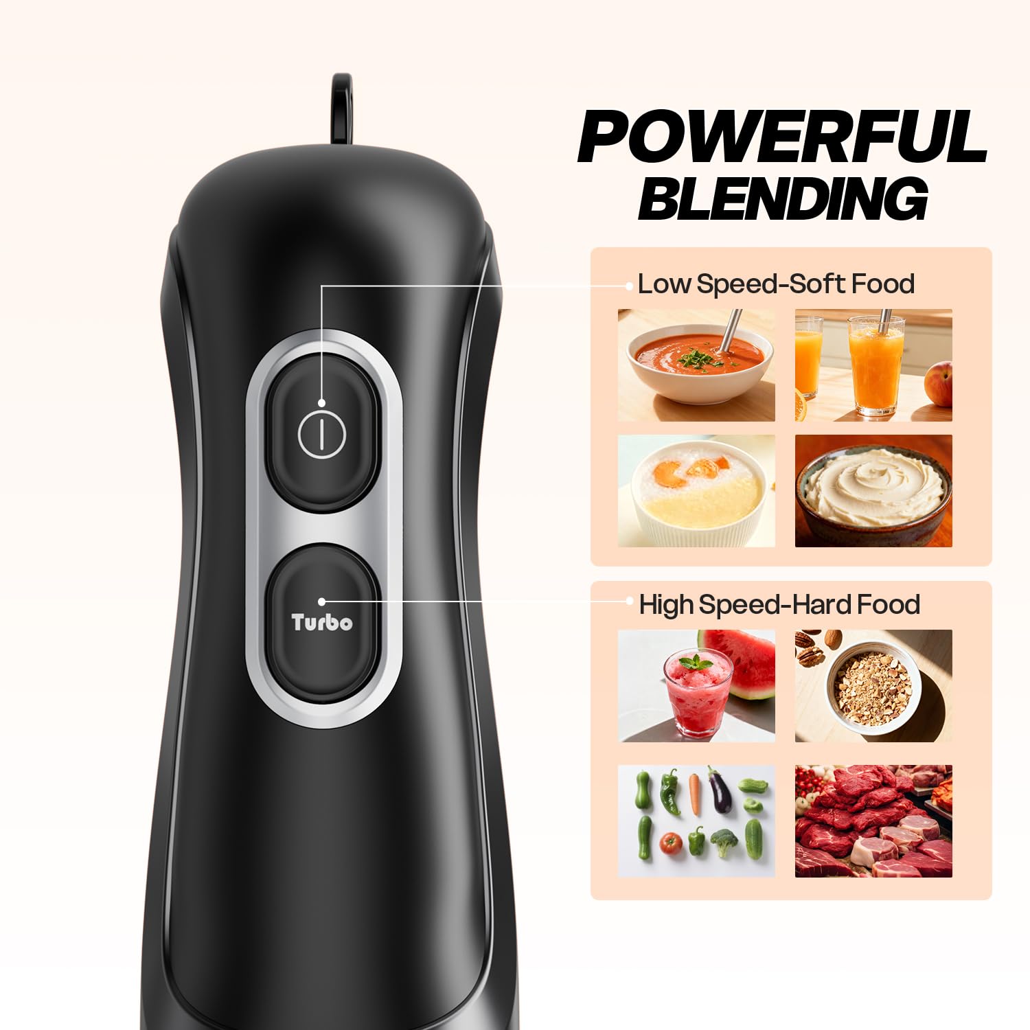Turelar Immersion Blender Handheld Corded Hand Blenders Set 1100W, Trigger Variable Speed 5 in 1 Stick Emulsifier with Chopper, Whisk and Frother for Soup, Baby Food and Smoothies,Black