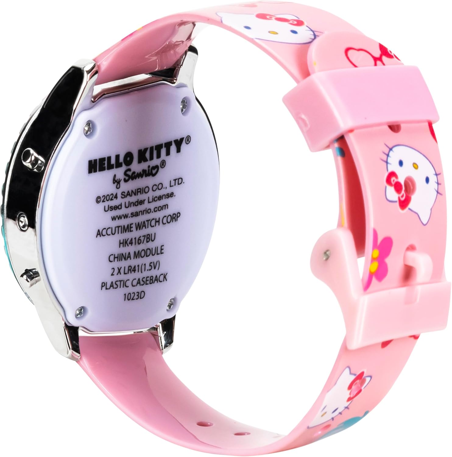 Accutime Sanrio Hello Kitty Girls' Digital LCD Quartz Watch with Pink Strap and Colorful Bezel - Fun LED Light Show - Easy to Read Time for Kids - Fits Wrist 5.5"-8"