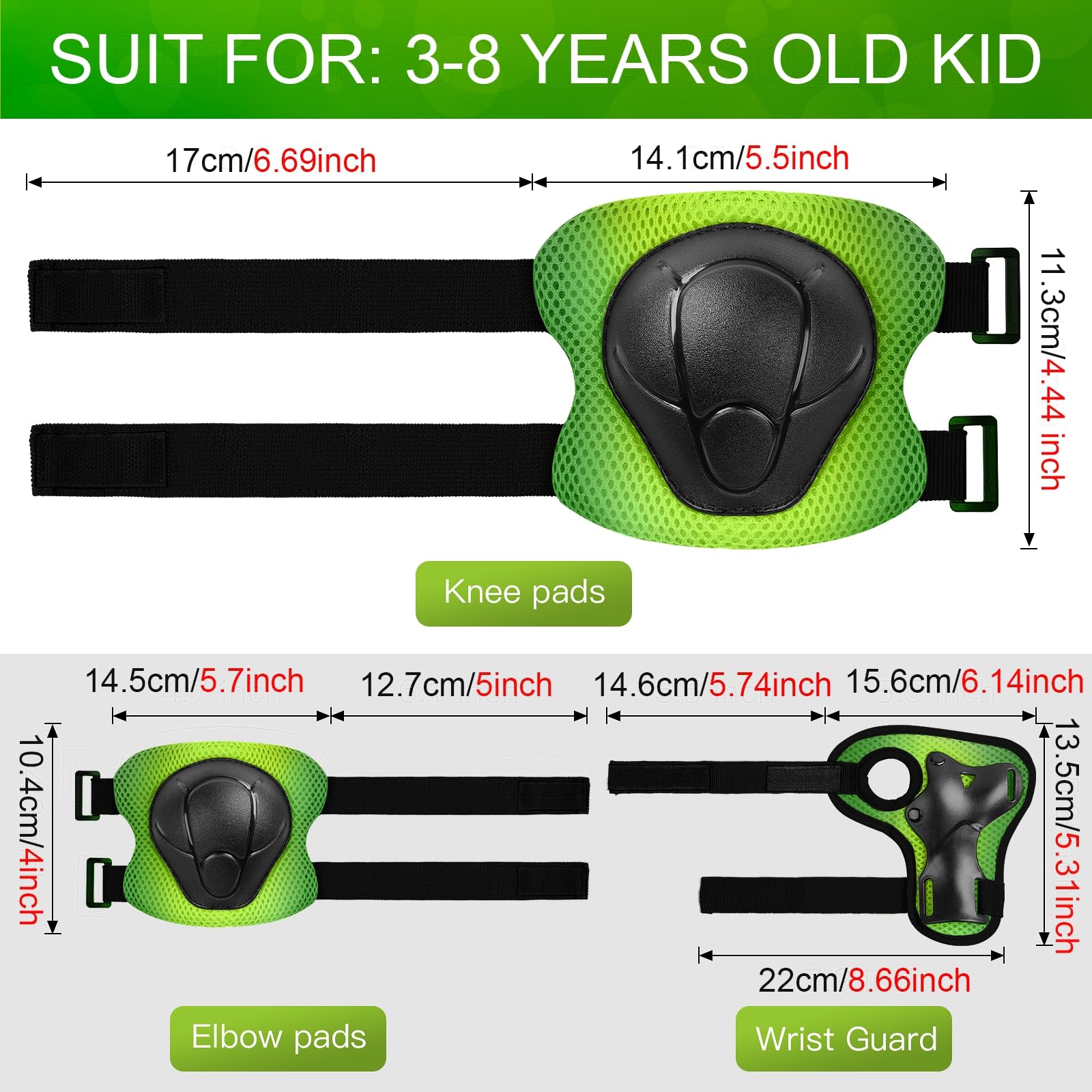 Wemfg Kids Protective Gear Set Knee Pads for Kids 3-14 Years Toddler Knee and Elbow Pads with Wrist Guards 3 in 1 for Skating Cycling Bike Rollerblading Scooter