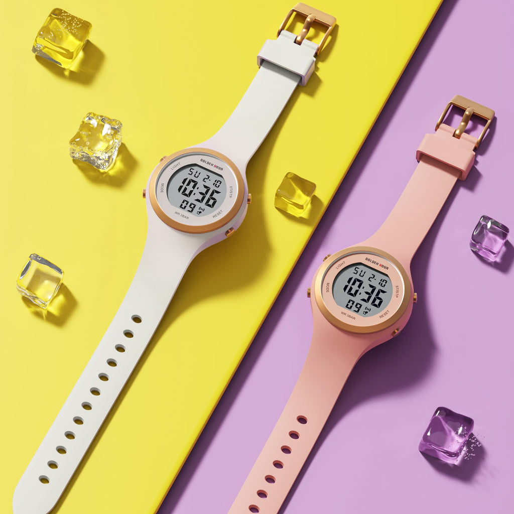 GOLDEN HOUR Waterproof Sport Women's Digital Chronograph Silicone Strap Watch