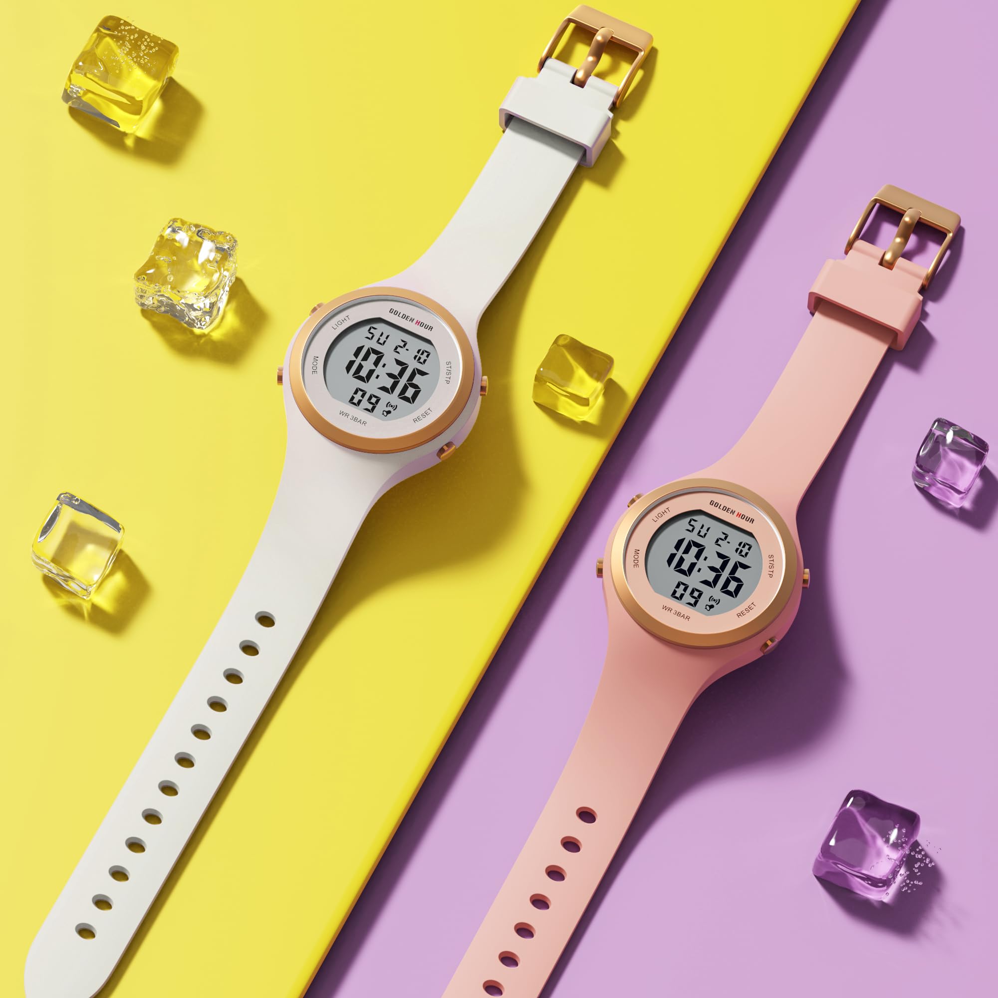 GOLDEN HOUR Waterproof Sport Women's Digital Chronograph Silicone Strap Watch