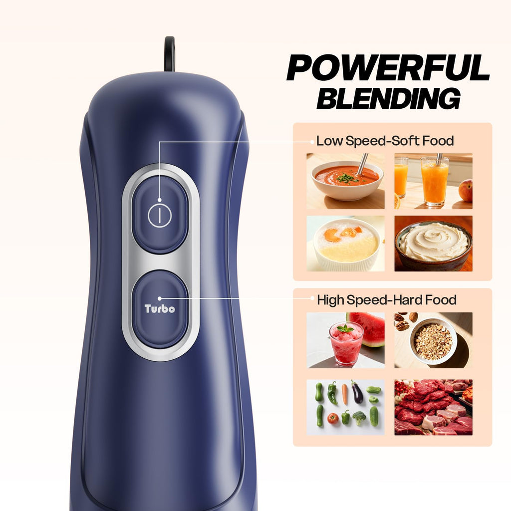 Turelar Immersion Blender Handheld Corded Hand Blenders Set 1100W, Trigger Variable Speed 5 in 1 Stick Emulsifier with Chopper, Whisk and Frother for Soup, Baby Food and Smoothies,Black