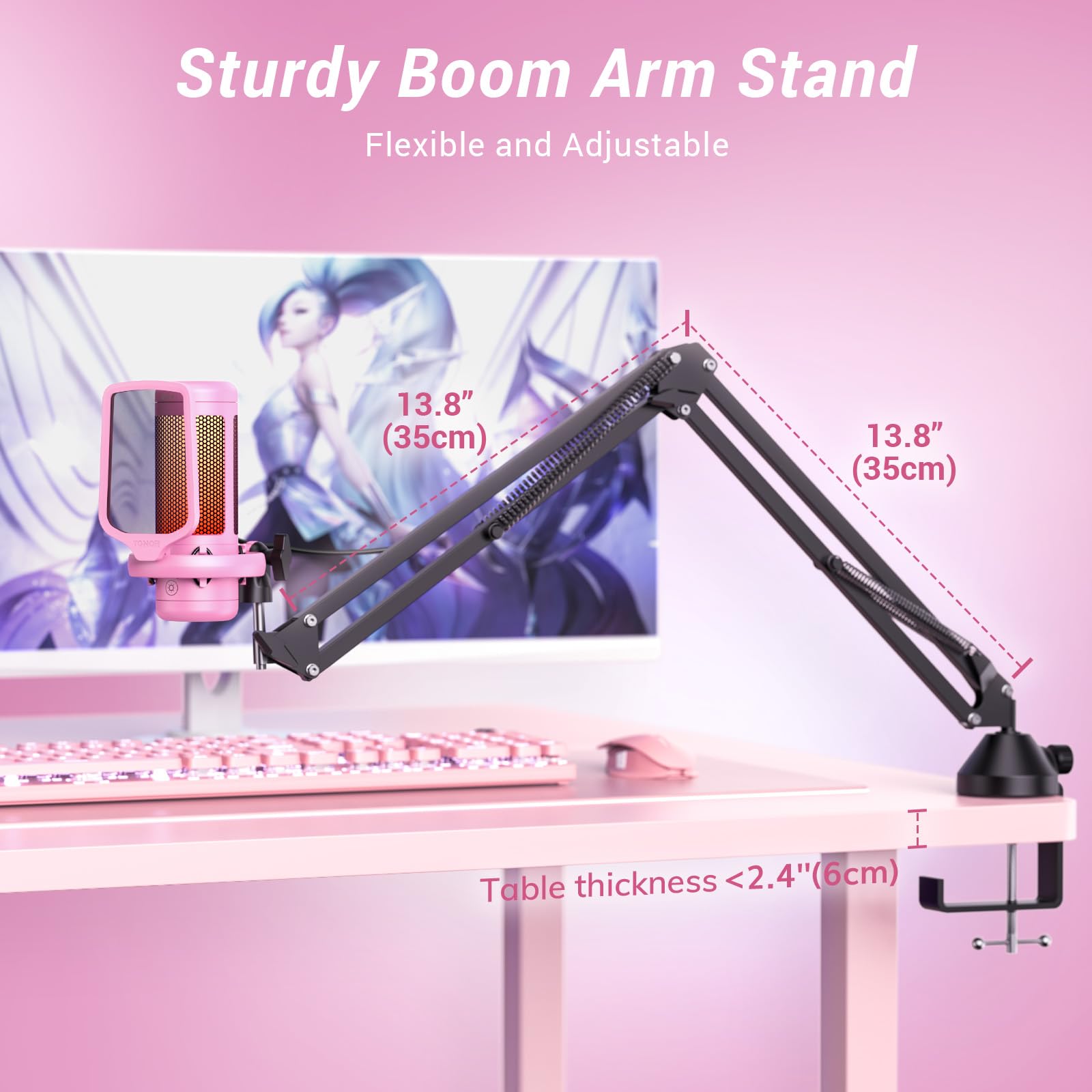 TONOR Gaming Microphone Set with Boom Arm, Vocal Condenser Microphone for PC with Stand, USB Mic with controllable RGB Light, One Tap Mute, Volume Control, for Discord, Twitch Streaming, TC310+