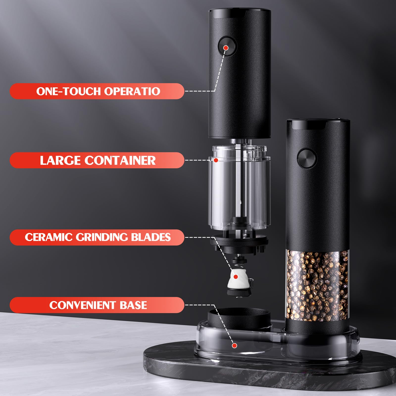 Electric Salt and Pepper Grinder Set Automatic Battery Pepper Mill Shakers Adjustable Coarseness Upgraded Larger Capacity with Led Home and Kitchen Appliances Birthday Gifts for Women Men