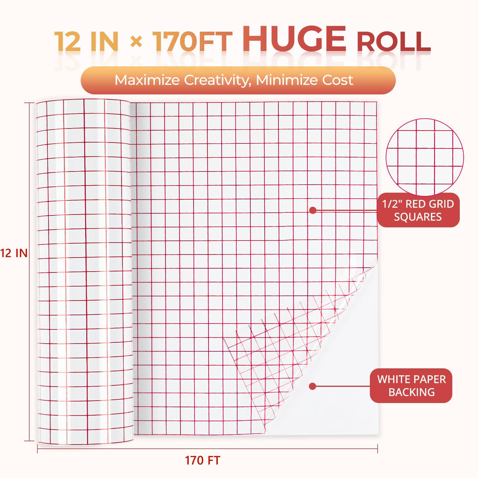 YRYM HT Clear Vinyl Transfer Paper Tape Roll - 12 x 50 FT w/Alignment Grid Application Tape Compatible with Cricut Explore & Maker Machines, Adhesive Vinyl for Decals, Signs, Windows, Stickers