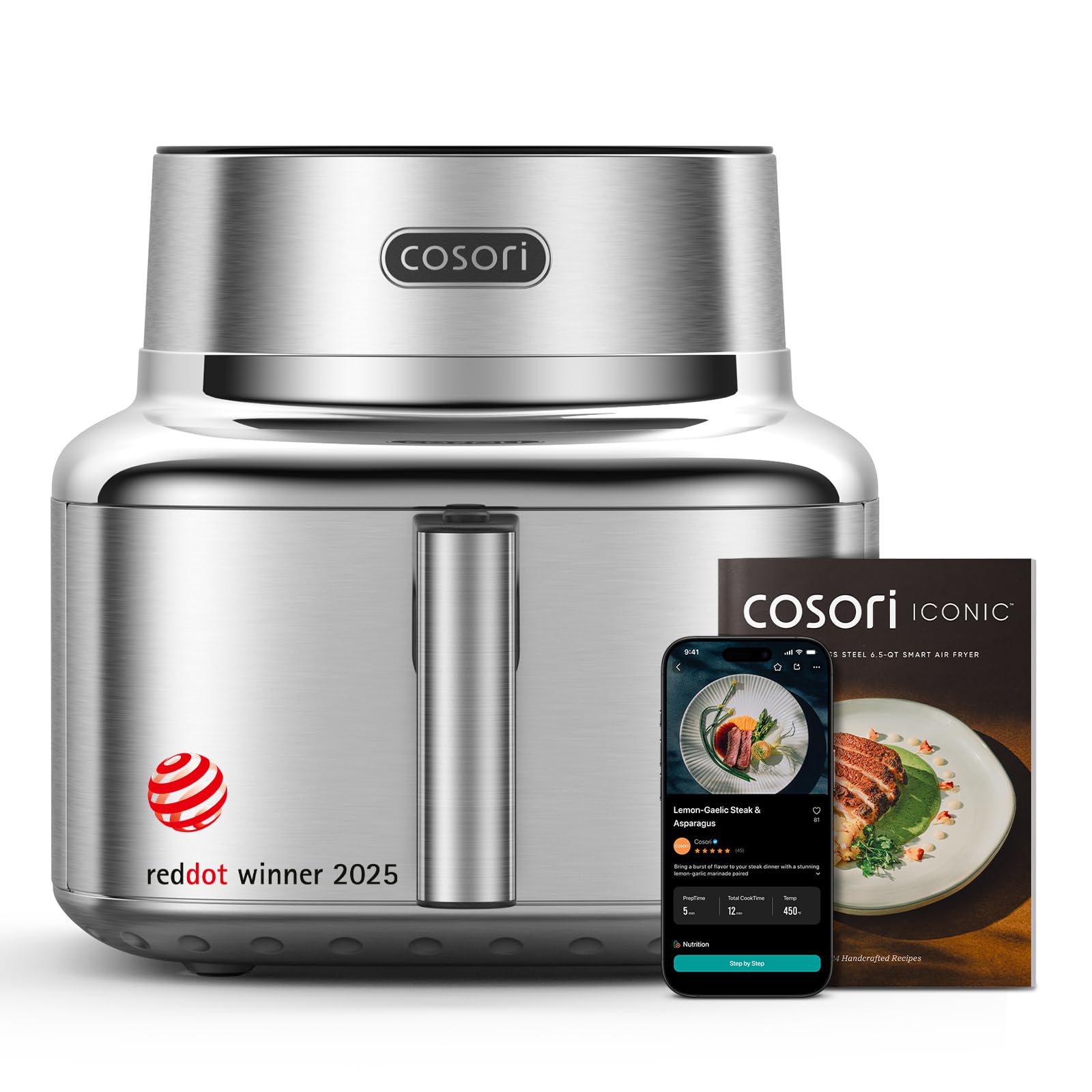 Cosori 9-in-1 TurboBlaze Air Fryer 6 Qt, PFAS-Free Ceramic Coating, 90°–450°F, Precise Heating for Even Results, Air Fry, Roast, Bake, Broil, Dry, Frozen, Proof, Reheat, Keep Warm, 120V, Dark Gray