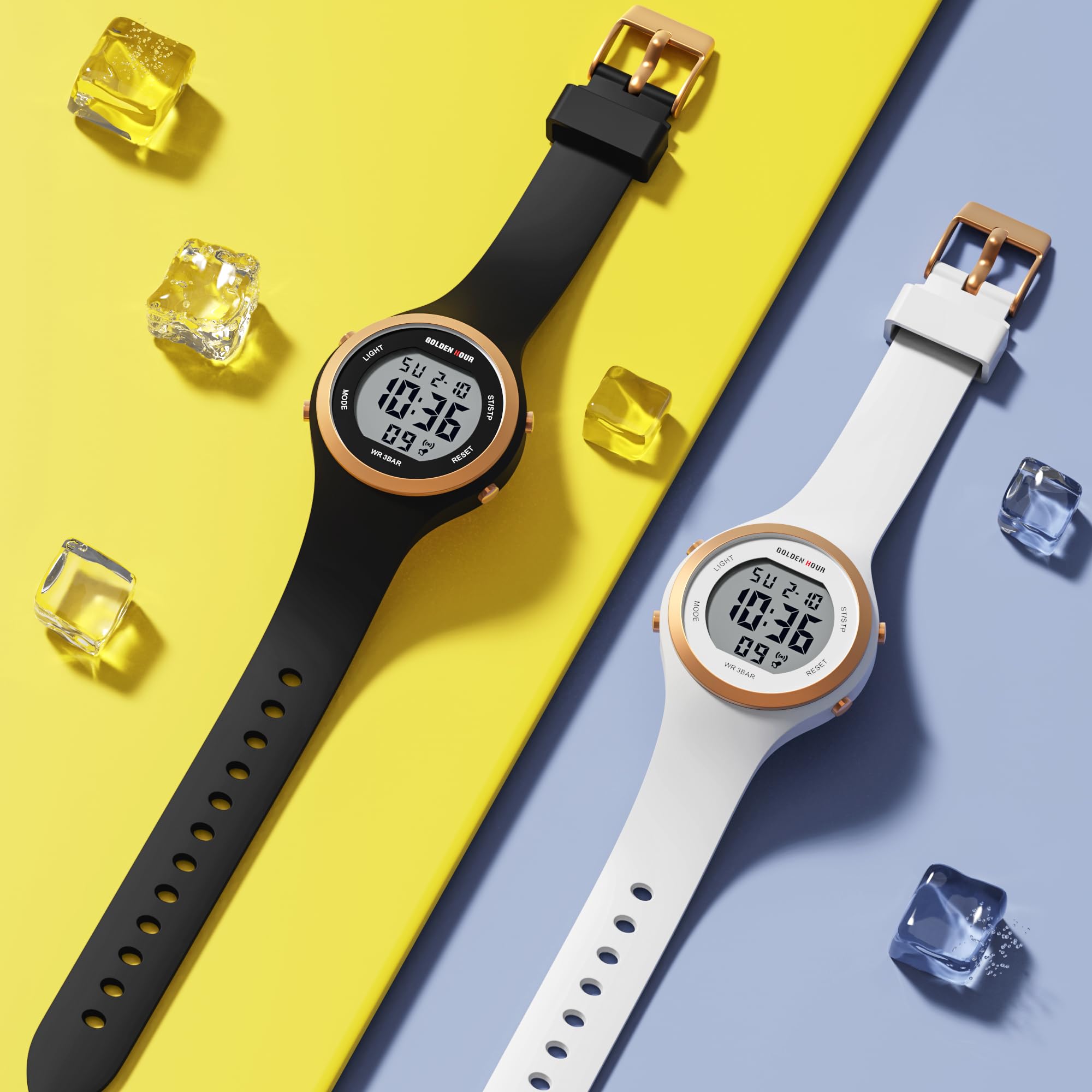 GOLDEN HOUR Waterproof Sport Women's Digital Chronograph Silicone Strap Watch
