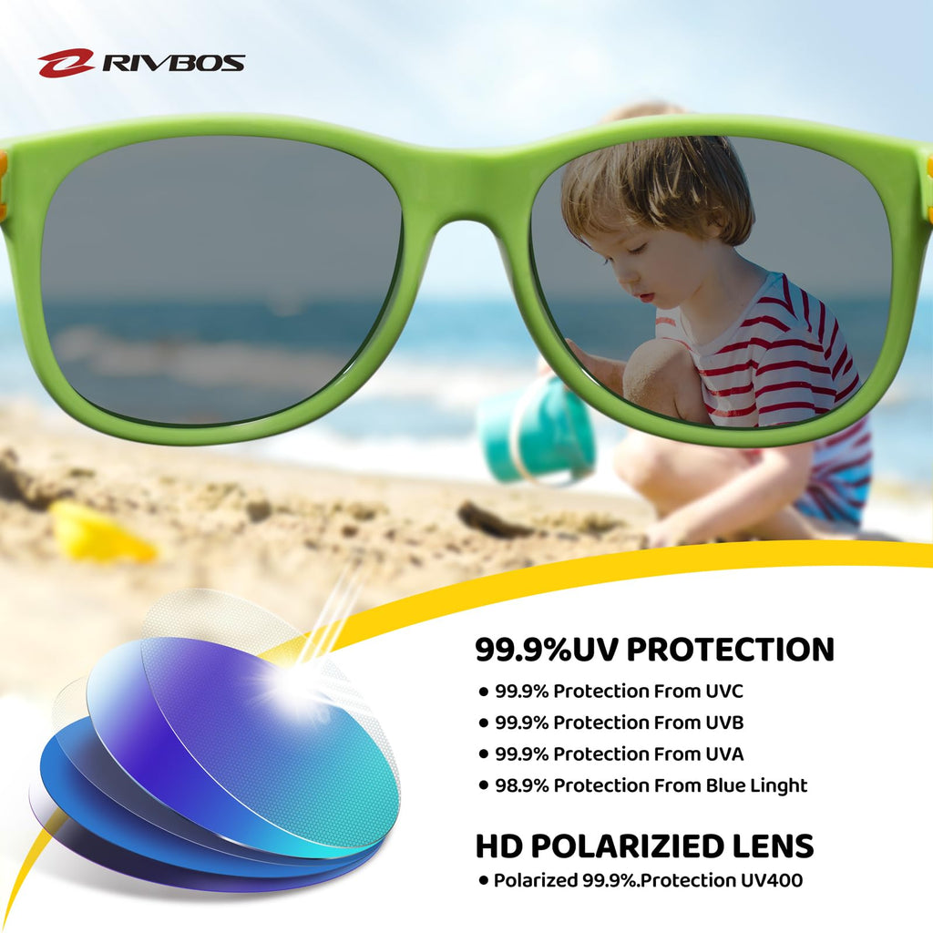 RIVBOS Kids Sunglasses Polarized UV Protection Flexible Rubber Glasses Shades with Strap for Boys Girls RBK004