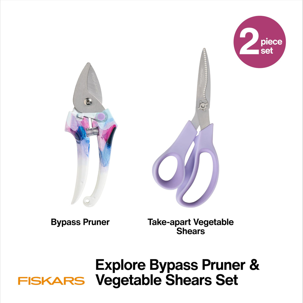Fiskars Bypass Pruning Shears, 5/8" Cut Capacity Gardening Scissors, Self-Cleaning Sap Groove Prevents Sticking, Non-Slip Grip for Cutting Stems & Branches, Sharp Steel Blades w/ Low-Friction Coating