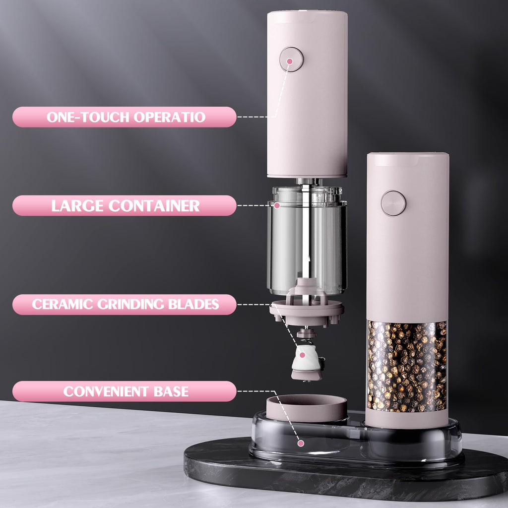 Electric Salt and Pepper Grinder Set Automatic Battery Pepper Mill Shakers Adjustable Coarseness Upgraded Larger Capacity with Led Home and Kitchen Appliances Birthday Gifts for Women Men