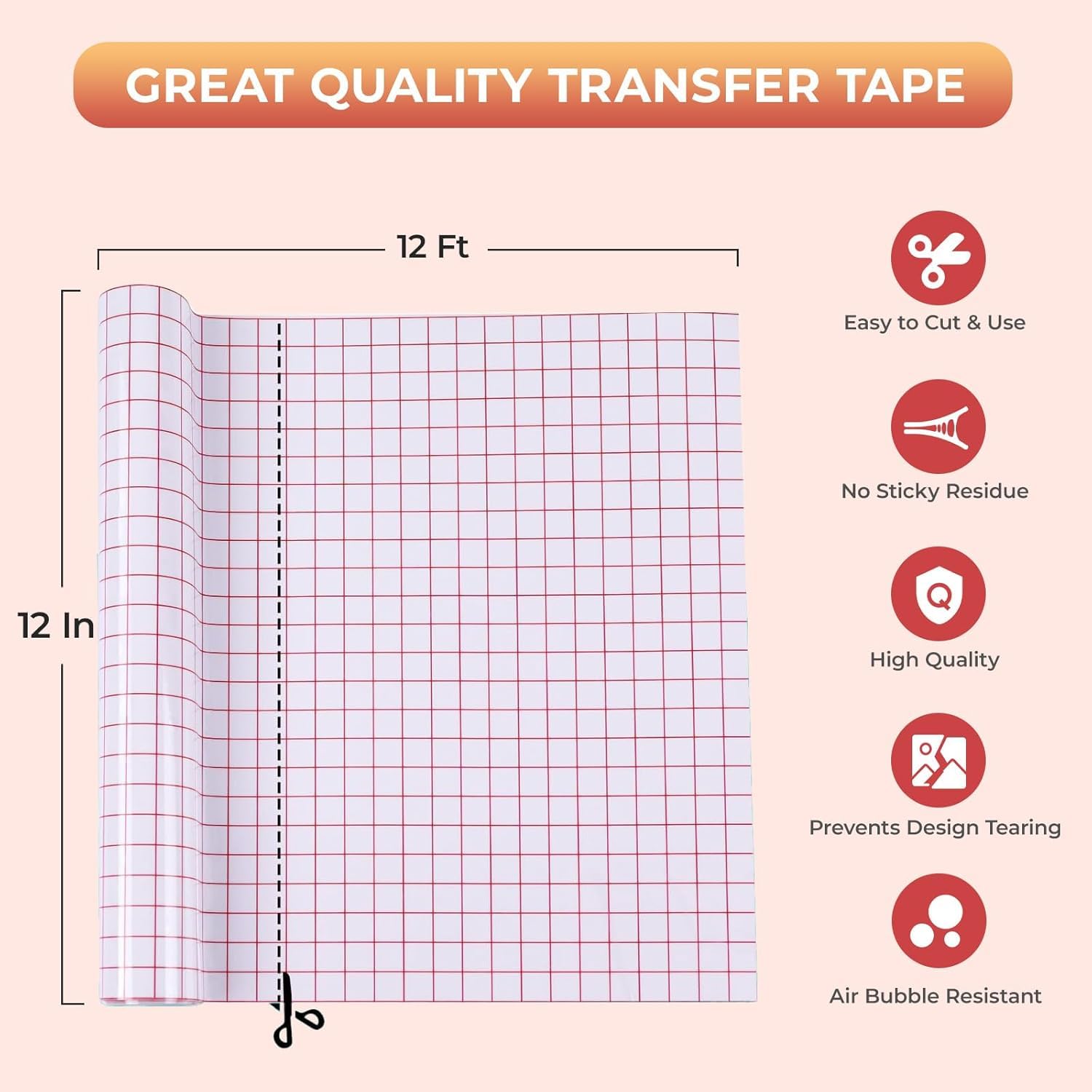 YRYM HT Clear Vinyl Transfer Paper Tape Roll - 12 x 50 FT w/Alignment Grid Application Tape Compatible with Cricut Explore & Maker Machines, Adhesive Vinyl for Decals, Signs, Windows, Stickers