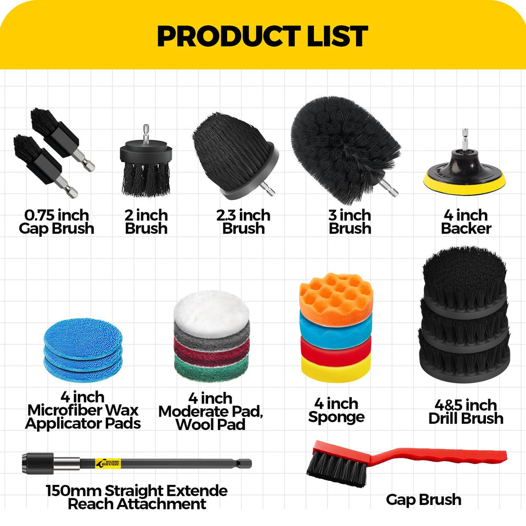 Holikme 22Pack Drill Brush Attachments Set,Scrub Pads & Sponge, Buffing Pads,Power Scrubber Brush,Car Polishing Pad Kit,Wax Applicator Pad,Car Cleaning Kit,Masonry Brushes,Cleaning Supplies