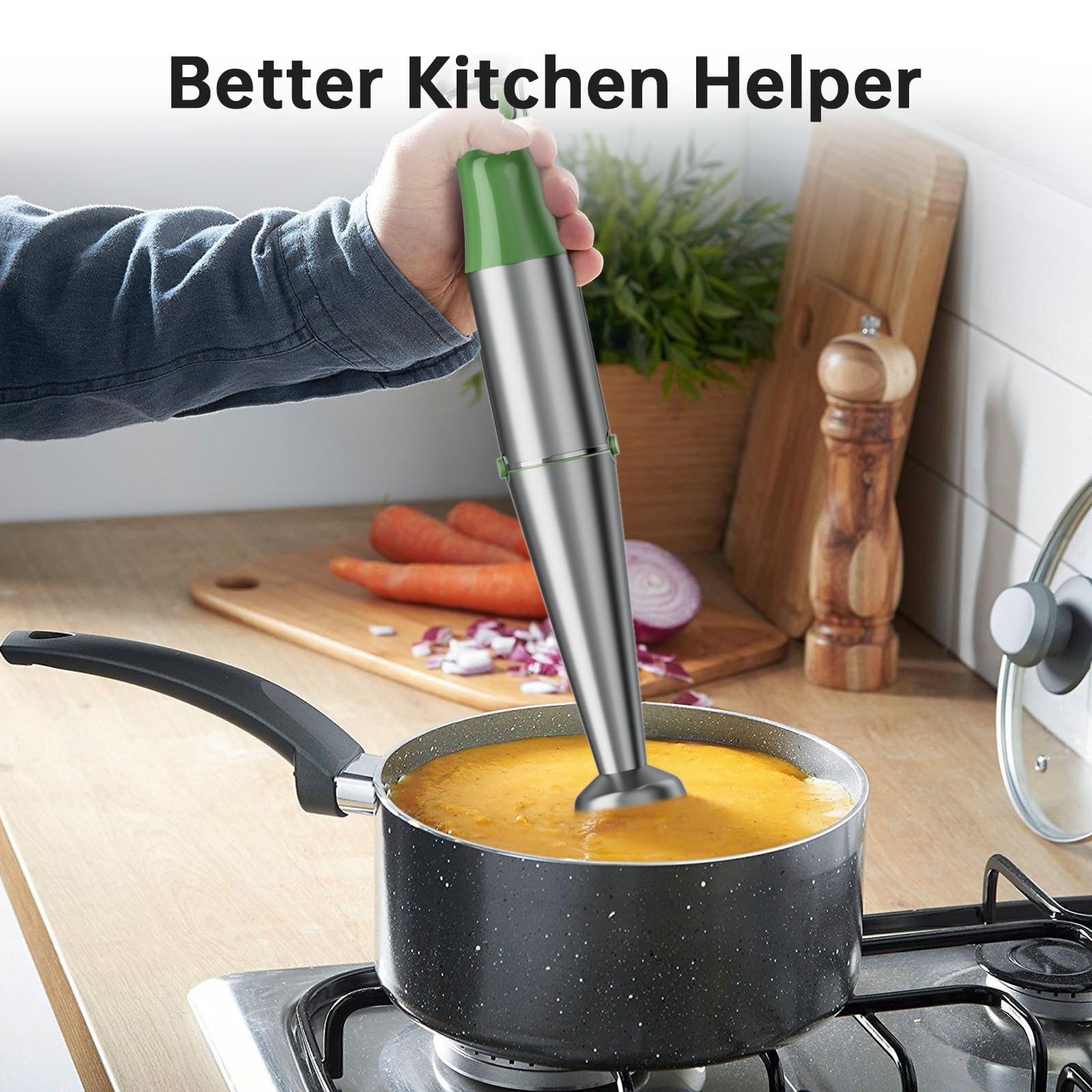 Turelar Immersion Blender Handheld Corded Hand Blenders Set 1100W, Trigger Variable Speed 5 in 1 Stick Emulsifier with Chopper, Whisk and Frother for Soup, Baby Food and Smoothies,Black