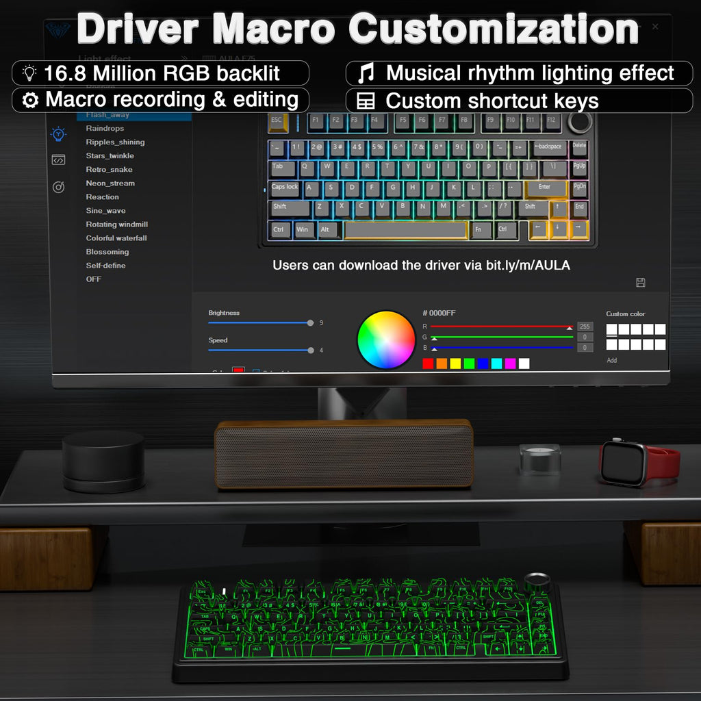 AULA F75 Pro Wireless Mechanical Keyboard,75% Hot Swappable Custom Keyboard with Knob,RGB Backlit,Pre-lubed Reaper Switches,Side Printed PBT Keycaps,2.4GHz/USB-C/BT5.0 Mechanical Gaming Keyboards
