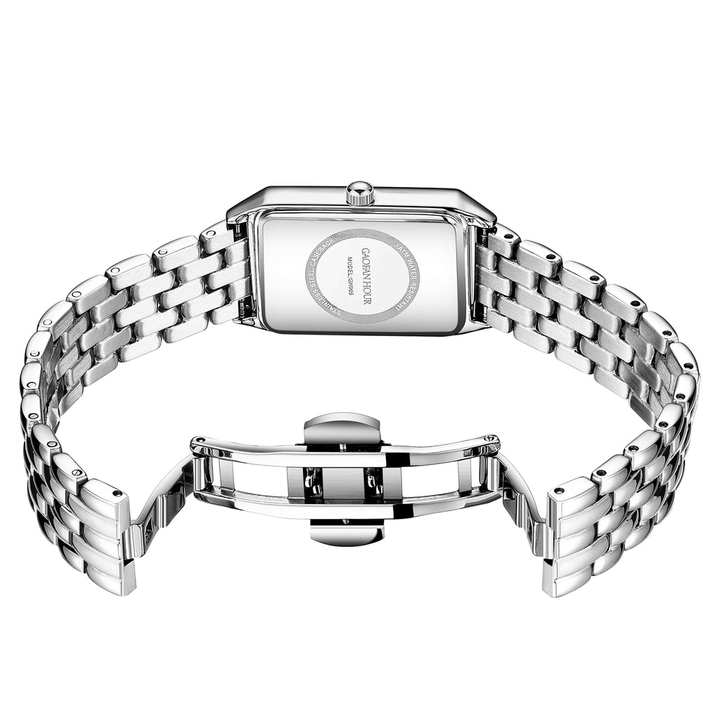 Gold Watches for Women with Vintage Rectangular Case,White Roman Dial,Stainless Steel Band,Adjustment Tool Included,Water Resistant