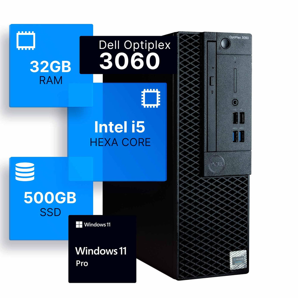 Dell Optiplex 3060 Desktop Computer | Intel i5-8500 (3.2) | 32GB DDR4 RAM | 1TB SSD Solid State | Built in WiFi | Bluetooth | Windows 11 Professional | Home or Office PC (Renewed)