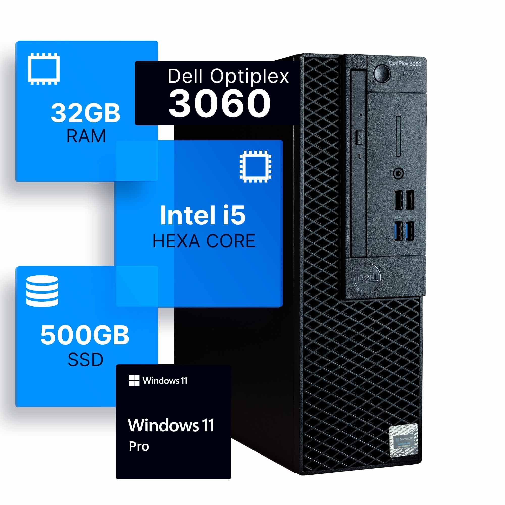 Dell Optiplex 3060 Desktop Computer | Intel i5-8500 (3.2) | 32GB DDR4 RAM | 1TB SSD Solid State | Built in WiFi | Bluetooth | Windows 11 Professional | Home or Office PC (Renewed)