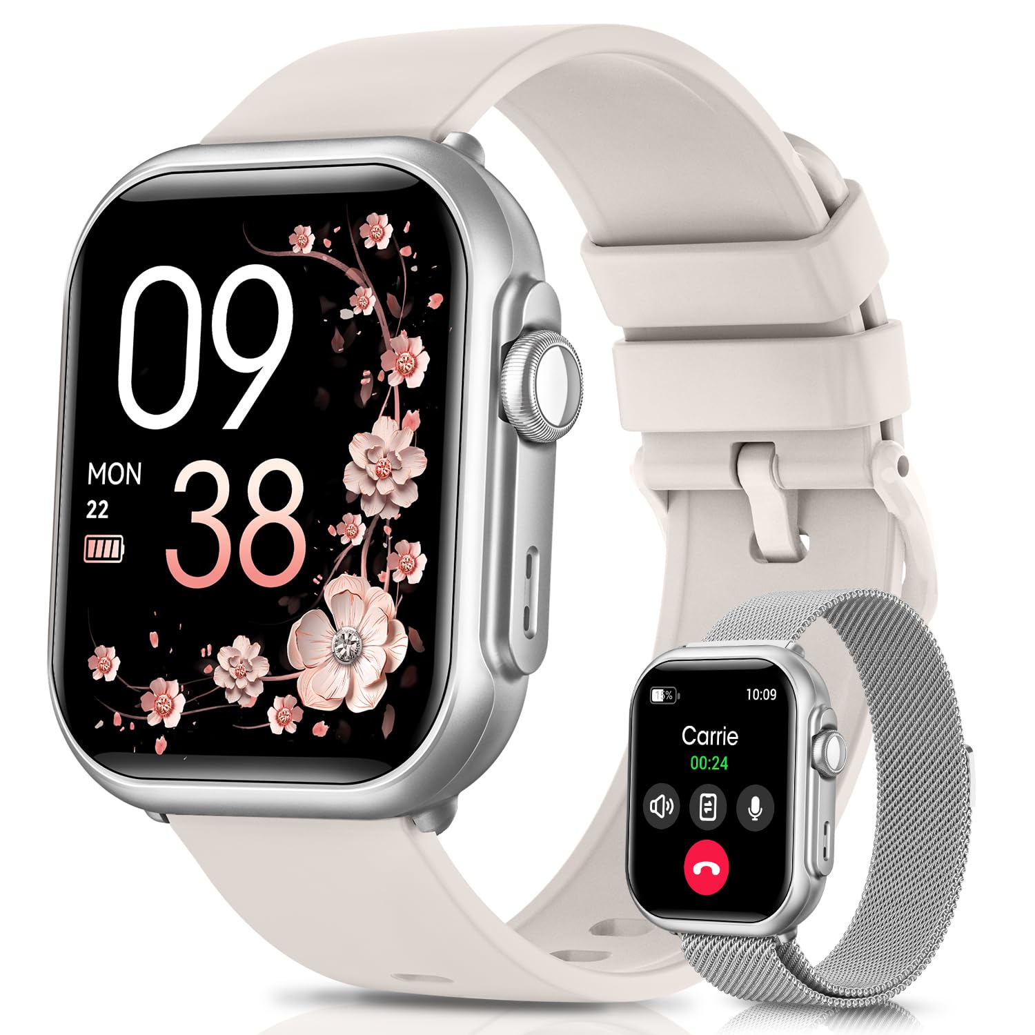 Smart Watch for Women Men Fitness: Smart Watch for iPhone&Android Bluetooth Call with SpO2 Sleep Heart Rate Monitor,IP68,Fitness Tracker with 120+Sport,Reloj Inteligente 30 Day+Battery Life, 2 Bands