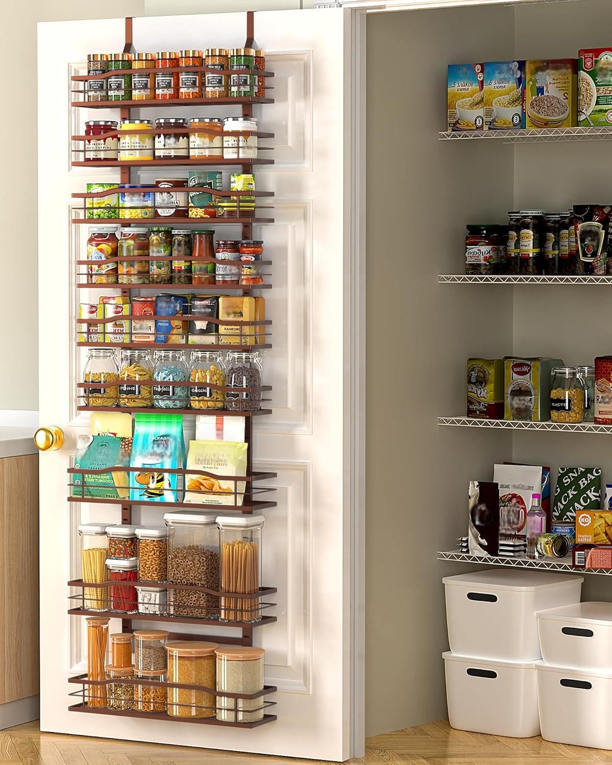 Moforoco White 9-Tier Over The Door Pantry Organizer, Pantry Organization And Storage, Metal Hanging Spice Rack Shelves Door, Home & Kitchen Essentials, Laundry Room Bathroom Organization