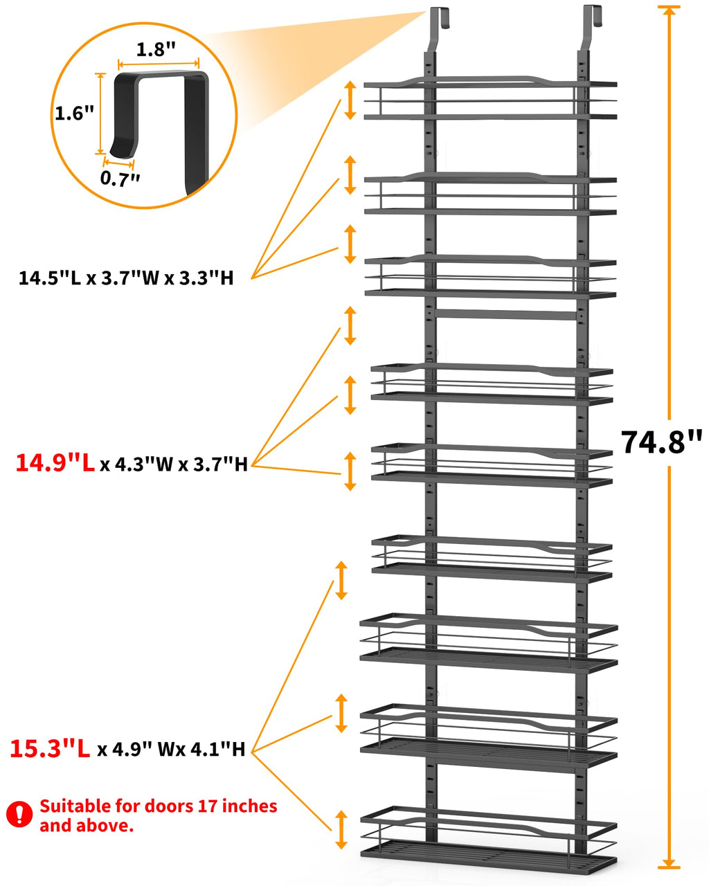 Moforoco White 9-Tier Over The Door Pantry Organizer, Pantry Organization And Storage, Metal Hanging Spice Rack Shelves Door, Home & Kitchen Essentials, Laundry Room Bathroom Organization