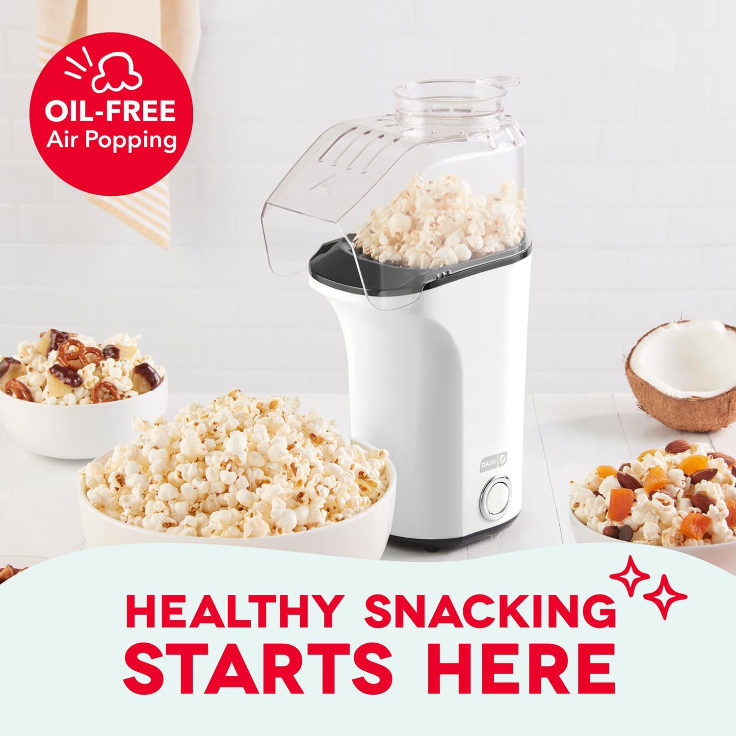 DASH Fresh Pop Popcorn Maker - Oil-Free, Air Popcorn Popper - With Measuring Cup & Recipe Guide - Perfect for Movie Nights - 16 Cups, Aqua