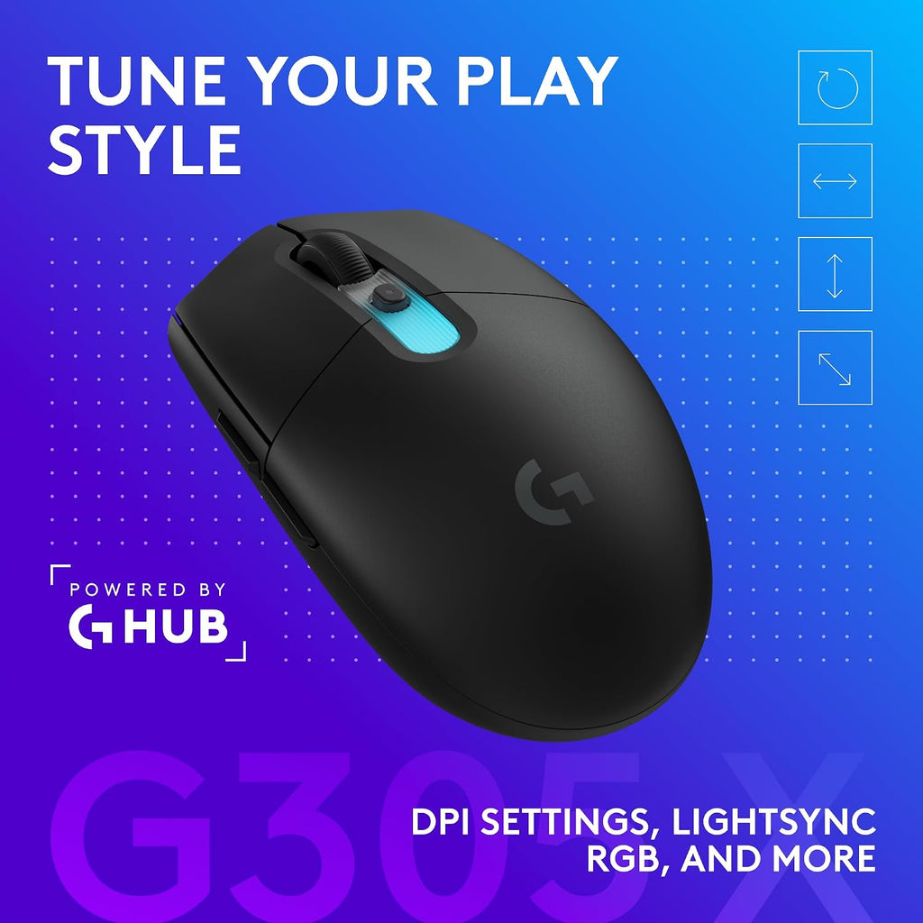 Logitech G305 Lightspeed Wireless Gaming Mouse, Hero Sensor, 12,000 DPI, Lightweight, 6 Programmable Buttons, 250h Battery, On-Board Memory, Compatible with PC, Mac - Black