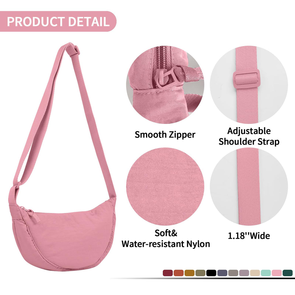 Nylon Crescent Crossbody Bag for Women Purses Trendy Men,Small Travel Sling Bag Hobo