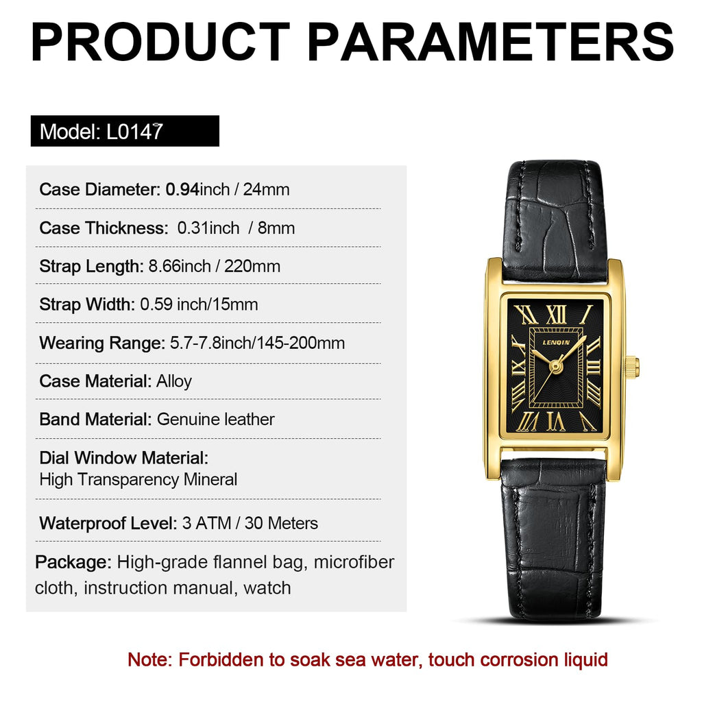 LN LENQIN Ladies Watches Analog Quartz Watch for Women Waterproof Women's Wrist Watches Easy Reader Womens Watch with Leather Strap