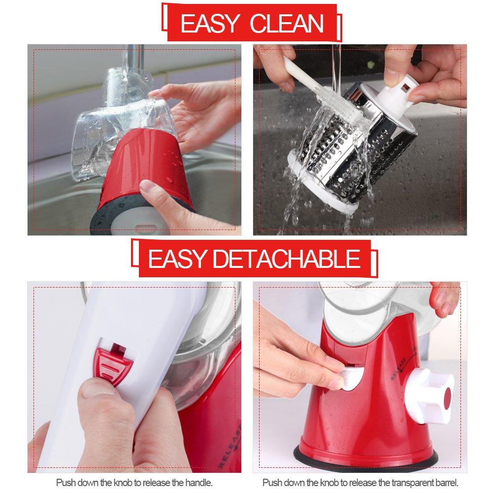 Cambom Rotary Cheese Grater Hand Crank Cheese Shredder for Fresh Cheese, Vegetable, Nuts,Non-slip Suction Base, Three Blades, Black