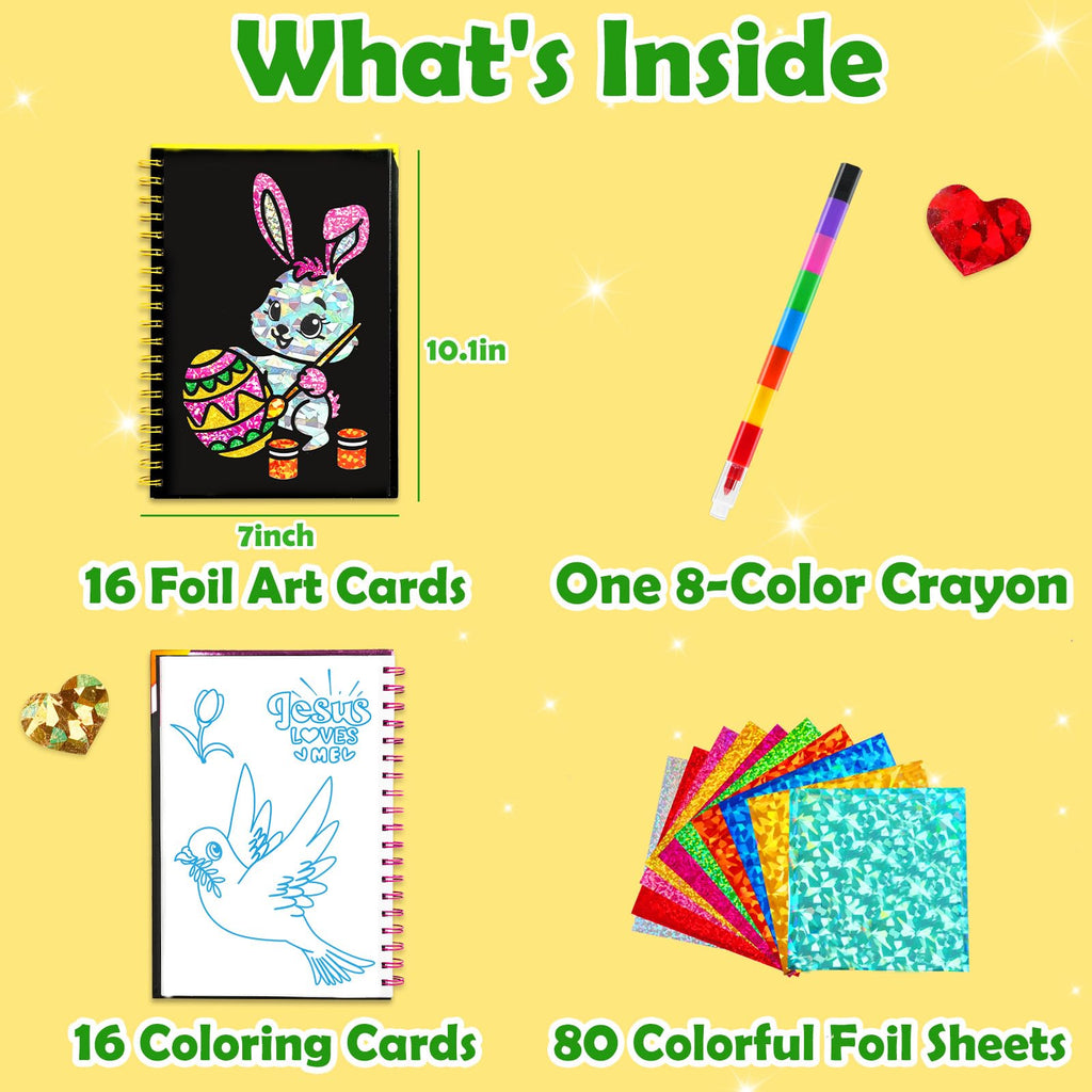 FUNNYB&G Foil Art Craft Kit for Girls 4-10 Years Old: Mess-Free & No-Glue, Create 16 Sparkly Princess Unicorn Pictures – Perfect Travel Toy & Birthday Gift for Kids (Princess)