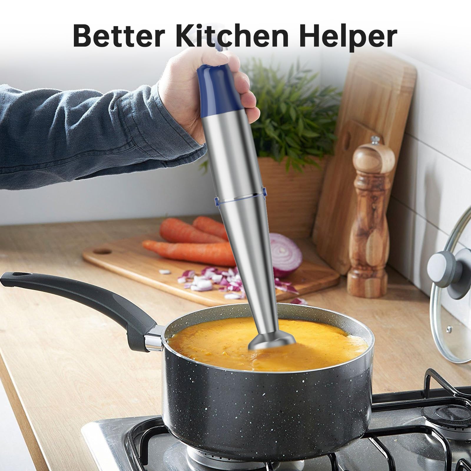 Turelar Immersion Blender Handheld Corded Hand Blenders Set 1100W, Trigger Variable Speed 5 in 1 Stick Emulsifier with Chopper, Whisk and Frother for Soup, Baby Food and Smoothies,Black