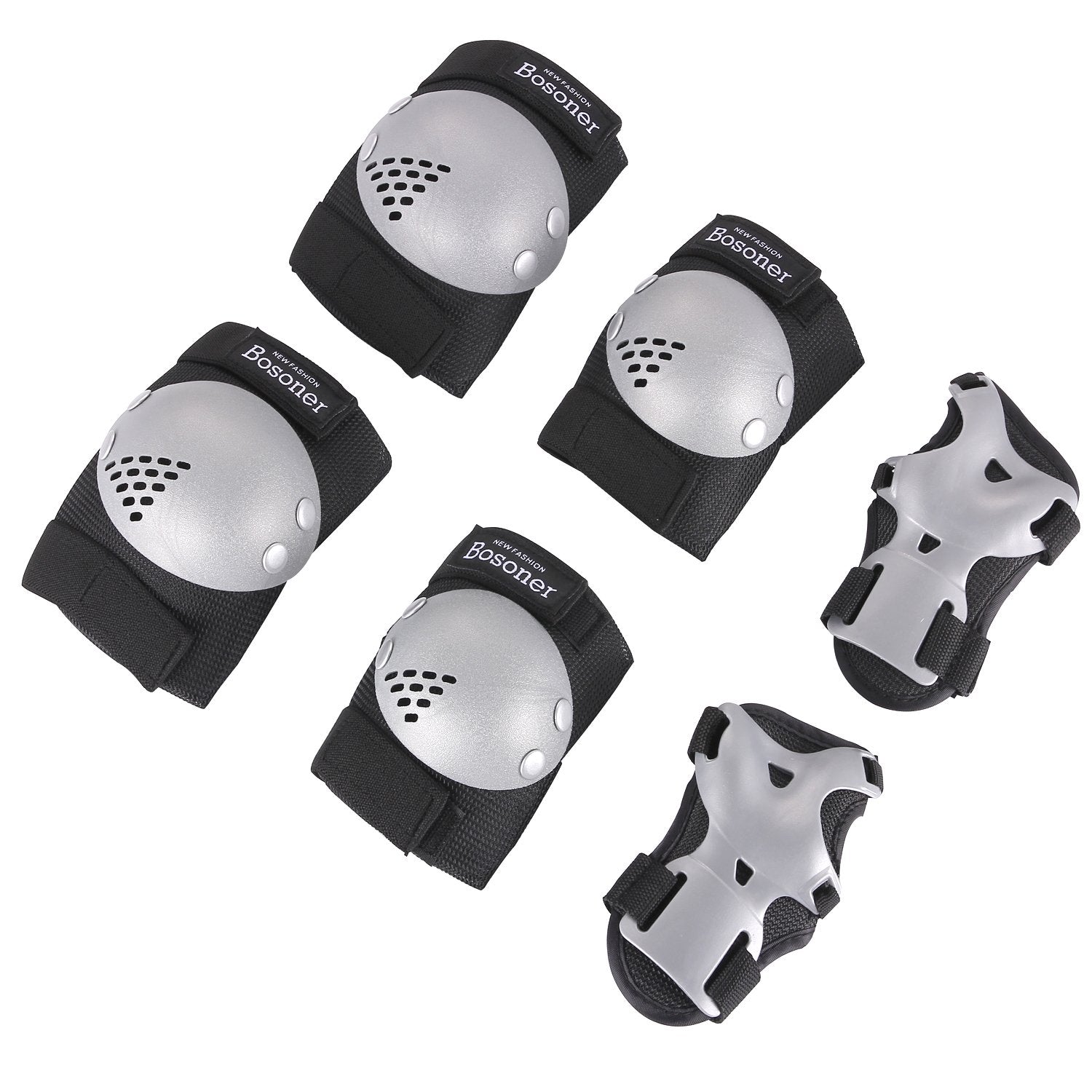 BOSONER Kids/Youth Knee Pads Elbow Pads Wrist Guards Set for 3-15 Years, Child Protective Gear Set for Roller Skates, Cycling, BMX Bike, Skateboard, Inline Skating, Scooter Riding Sports…