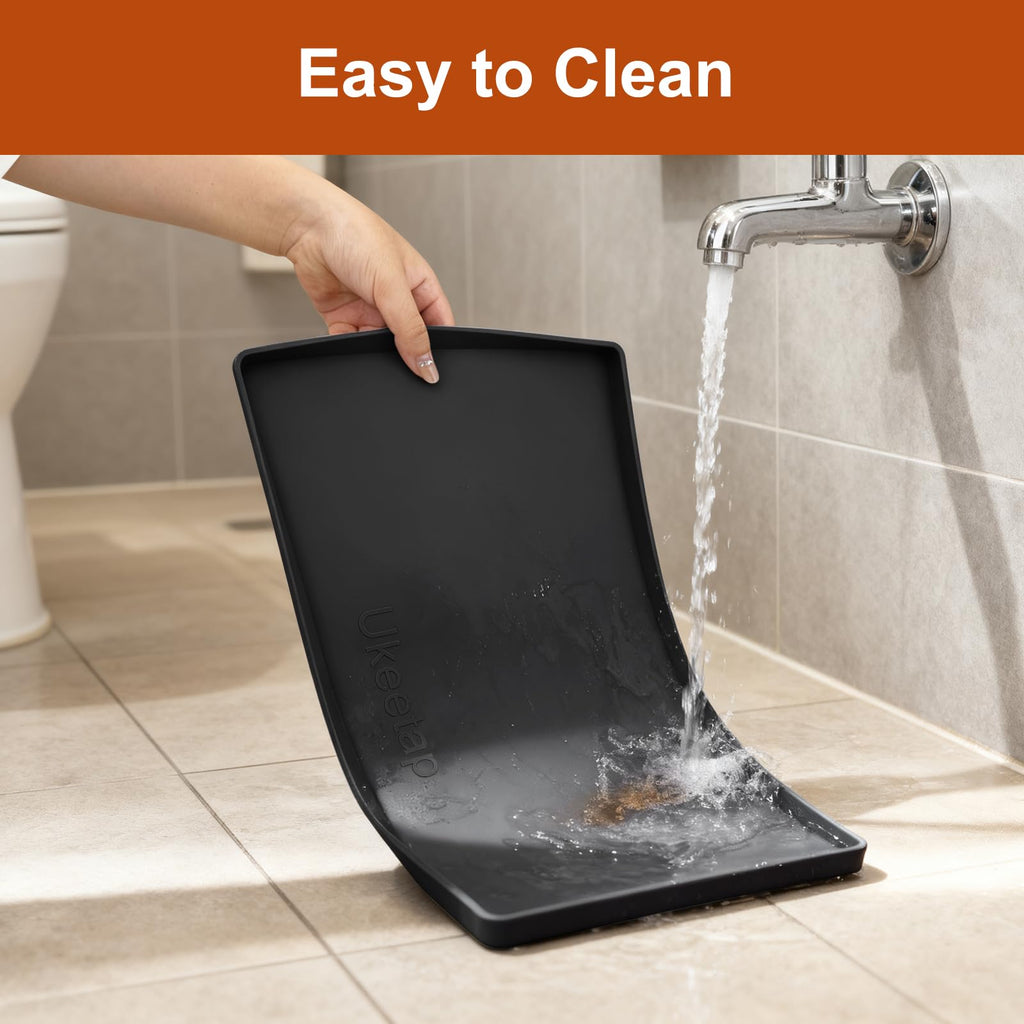 ukeetap Extra Thick Silicone Mat Waterproof with Raised Edge 34" x 22", Under Sink Mat for Kitchen & Bathroom, Kitchen Cabinet Liner, Multi-Purpose for Storage & Protection, Gray