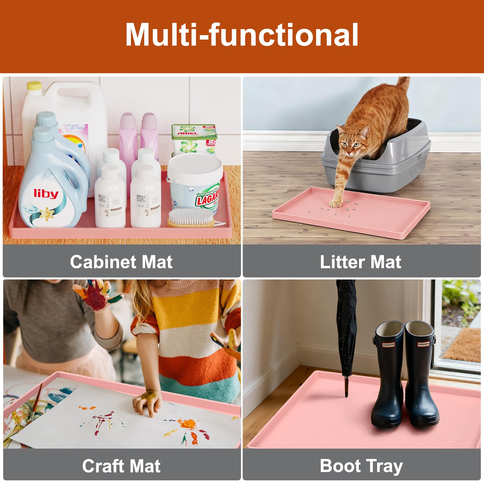 ukeetap Extra Thick Silicone Mat Waterproof with Raised Edge 34" x 22", Under Sink Mat for Kitchen & Bathroom, Kitchen Cabinet Liner, Multi-Purpose for Storage & Protection, Gray