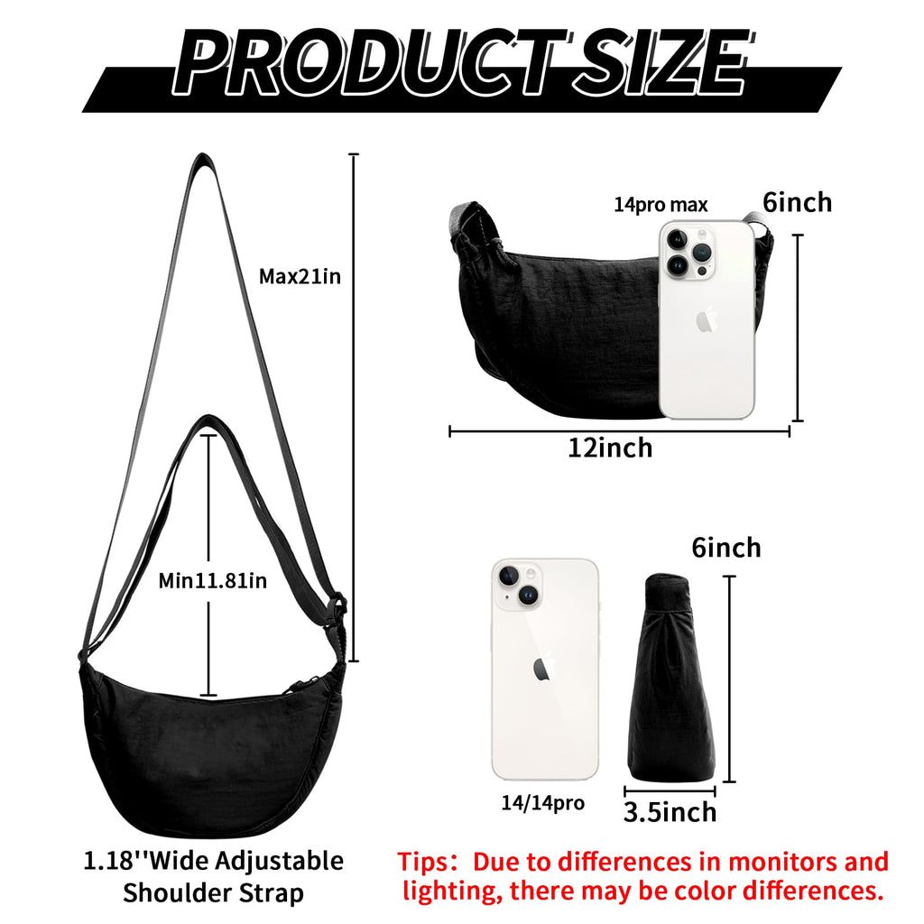 Nylon Crescent Crossbody Bag for Women Purses Trendy Men,Small Travel Sling Bag Hobo