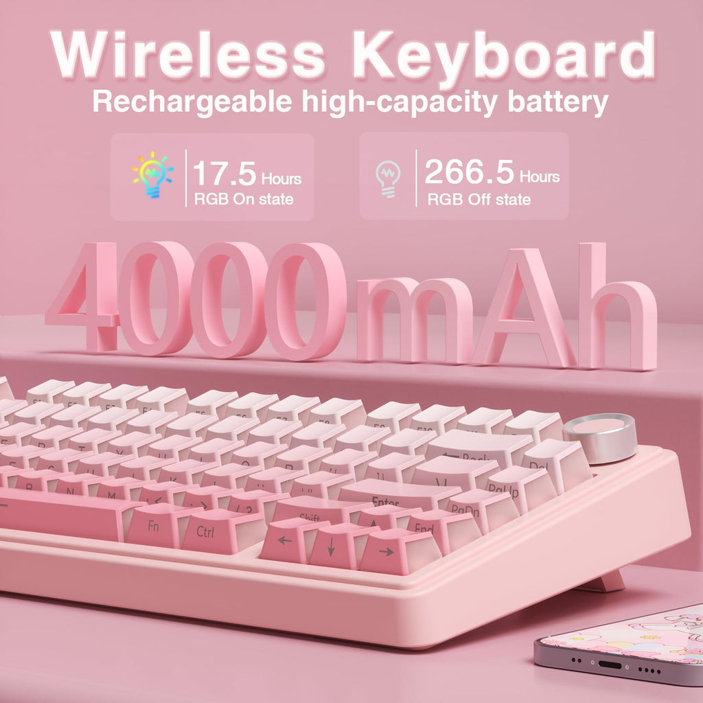AULA F75 Pro Wireless Mechanical Keyboard,75% Hot Swappable Custom Keyboard with Knob,RGB Backlit,Pre-lubed Reaper Switches,Side Printed PBT Keycaps,2.4GHz/USB-C/BT5.0 Mechanical Gaming Keyboards