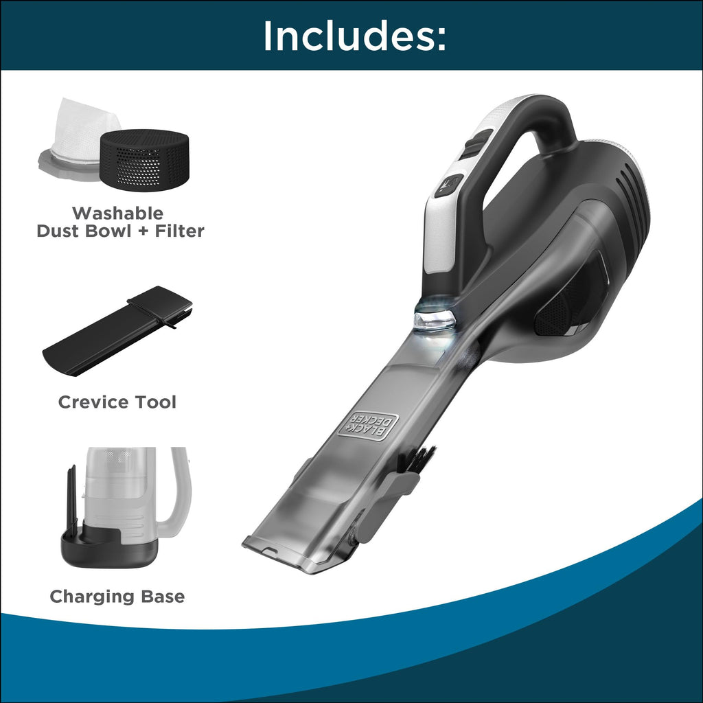 Black+Decker, Dustbuster AdvancedClean Handheld Vacuum Cordless, Compact Home and Car Vacuum with Crevice Tool, Rotating Nozzle and Charging Station