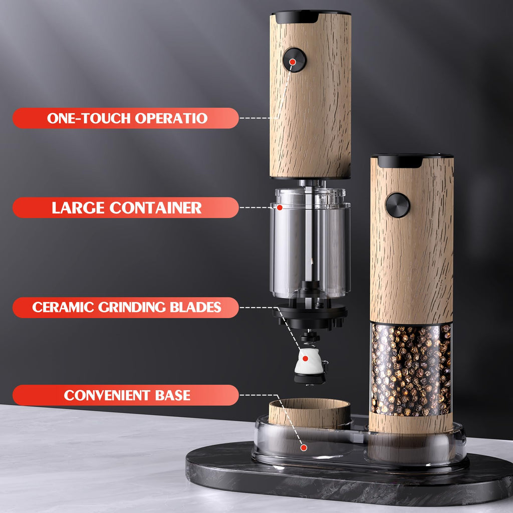 Electric Salt and Pepper Grinder Set Automatic Battery Pepper Mill Shakers Adjustable Coarseness Upgraded Larger Capacity with Led Home and Kitchen Appliances Birthday Gifts for Women Men