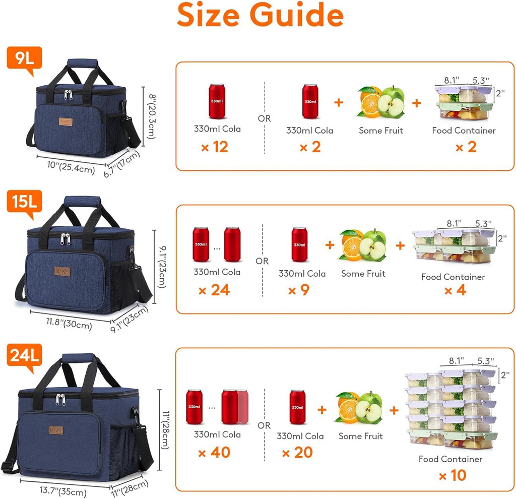 Lifewit Medium Lunch Bag, Insulated Lunch Box, Soft Cooler Cooling Tote for Adult Men Women, Black 12-Can (9L)