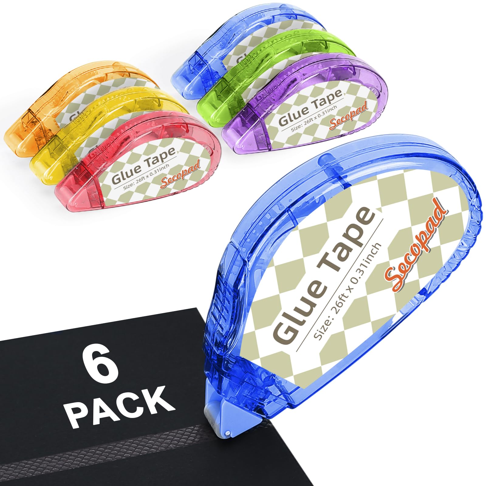 Secopad Scrapbook Tape, 4 Pack Double Sided Tape Roller for Crafts, Adhesive Glue Runner Scrapbooking Supplies Journaling School Office Teacher Supplies, 0.3IN x 26FT, Clear Light-Colored Shell