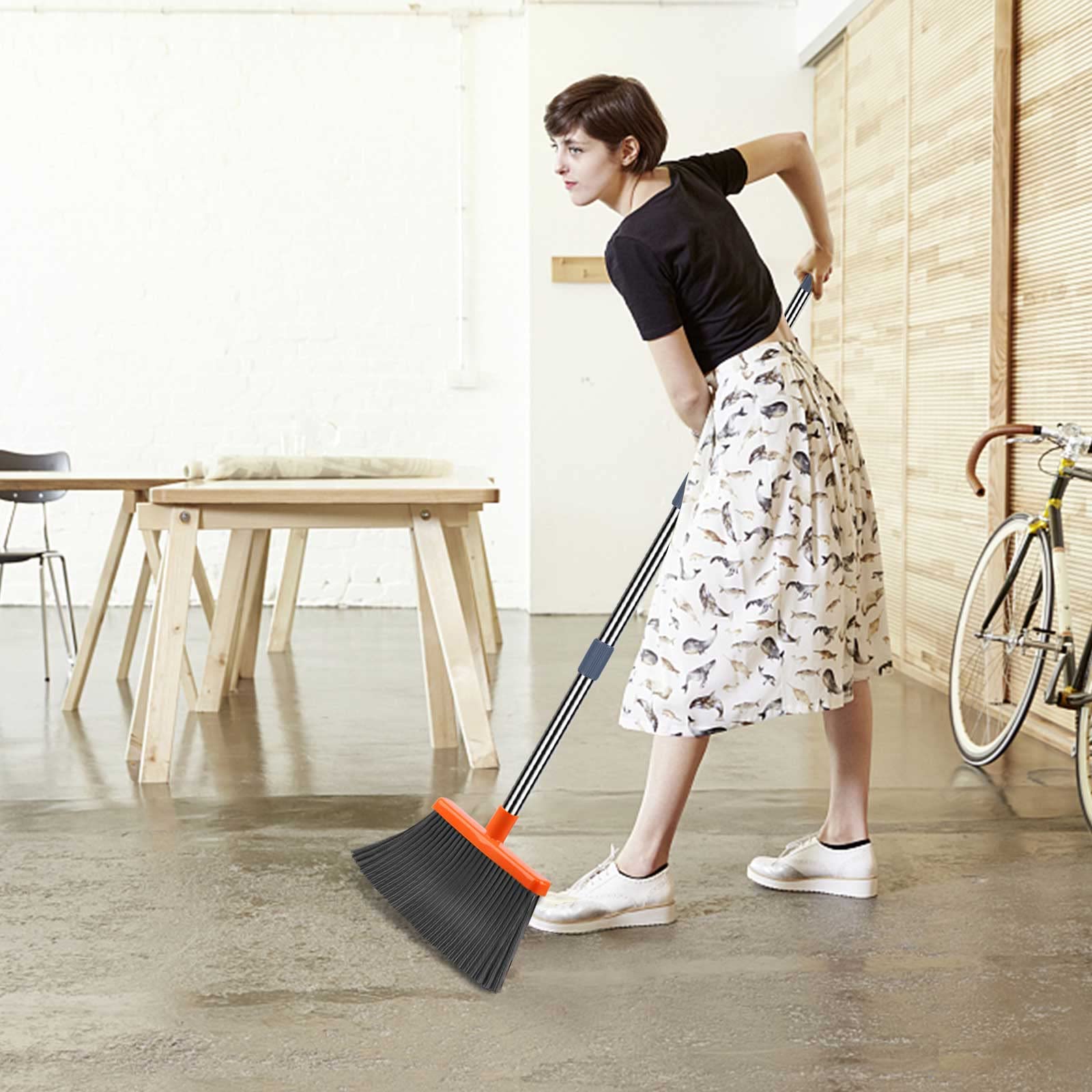 Upgrade Broom and Dustpan Set, Large Size and with Long Handle, Upright,Ideal for Indoor Outdoor Garage Kitchen Room Office Lobby Use (Green)