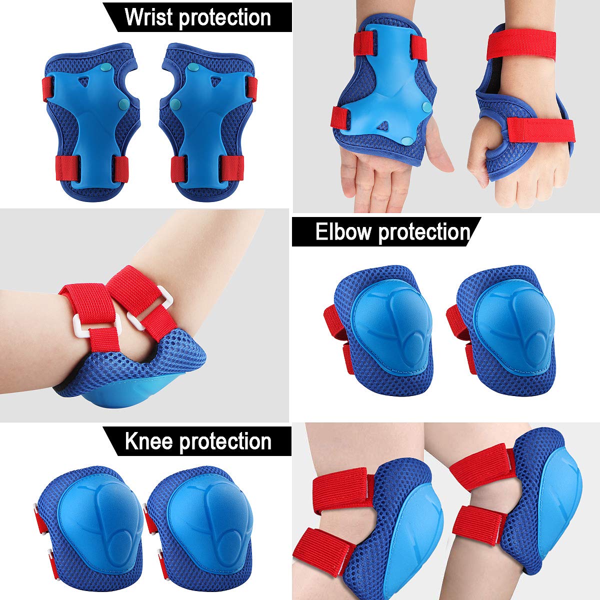 Wemfg Kids Protective Gear Set Knee Pads for Kids 3-14 Years Toddler Knee and Elbow Pads with Wrist Guards 3 in 1 for Skating Cycling Bike Rollerblading Scooter