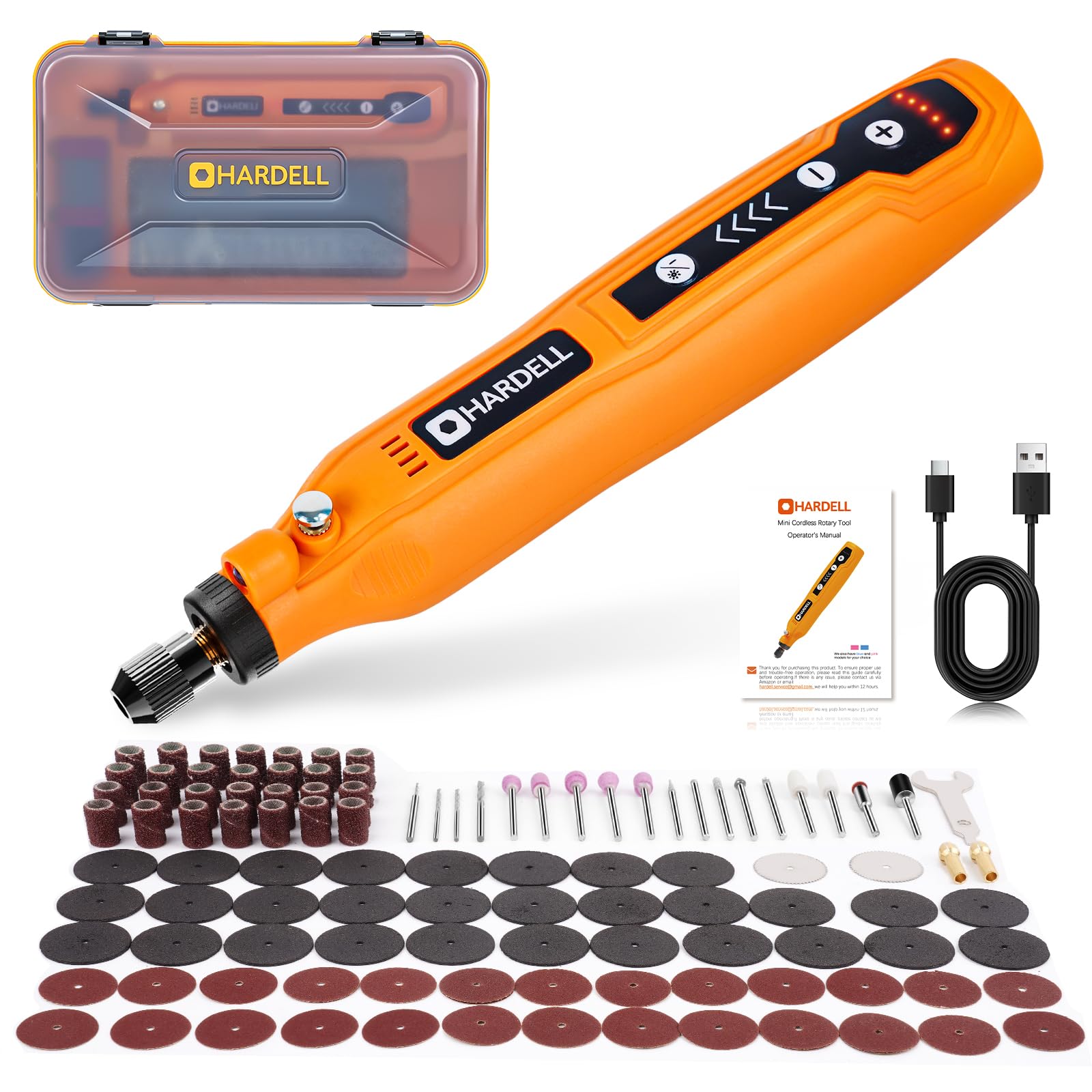 HARDELL Mini Cordless Rotary Tool, 5-Speed and USB Charging Rotary Tool Kit with 69 Accessories, Multi-Purpose 3.7V Power Rotary Tool for Sanding, Polishing, Drilling, Etching, Engraving, DIY Crafts