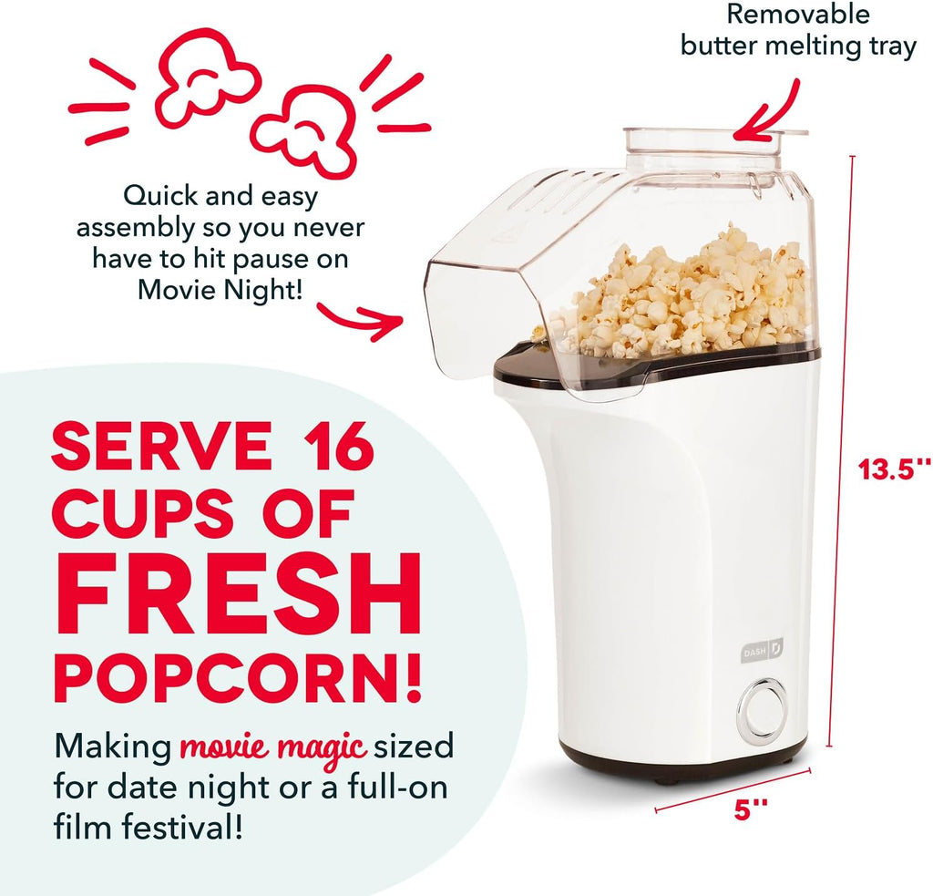DASH Fresh Pop Popcorn Maker - Oil-Free, Air Popcorn Popper - With Measuring Cup & Recipe Guide - Perfect for Movie Nights - 16 Cups, Aqua