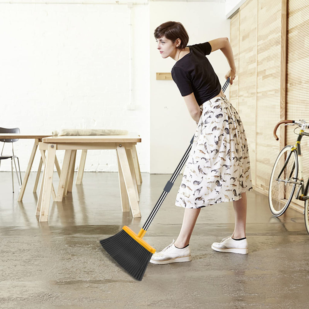 Upgrade Broom and Dustpan Set, Large Size and with Long Handle, Upright,Ideal for Indoor Outdoor Garage Kitchen Room Office Lobby Use (Green)