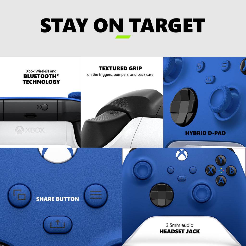 Xbox Wireless Gaming Controller | Shock Blue | Console, PC, & Android | Textured Grip | Wireless, Bluetooth, USB-C Connectivity
