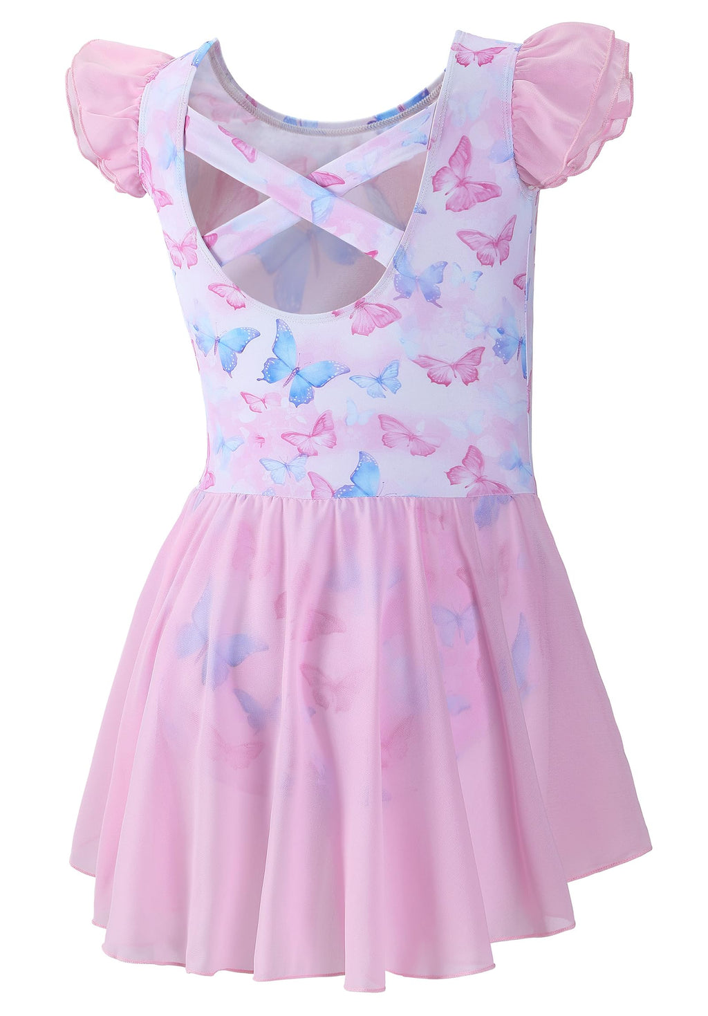 DIPUG Ballet Leotards for Girls Ballet Leotard with Skirt Toddler Dance Leotards Flutter Sleeve and Criss-Cross Back