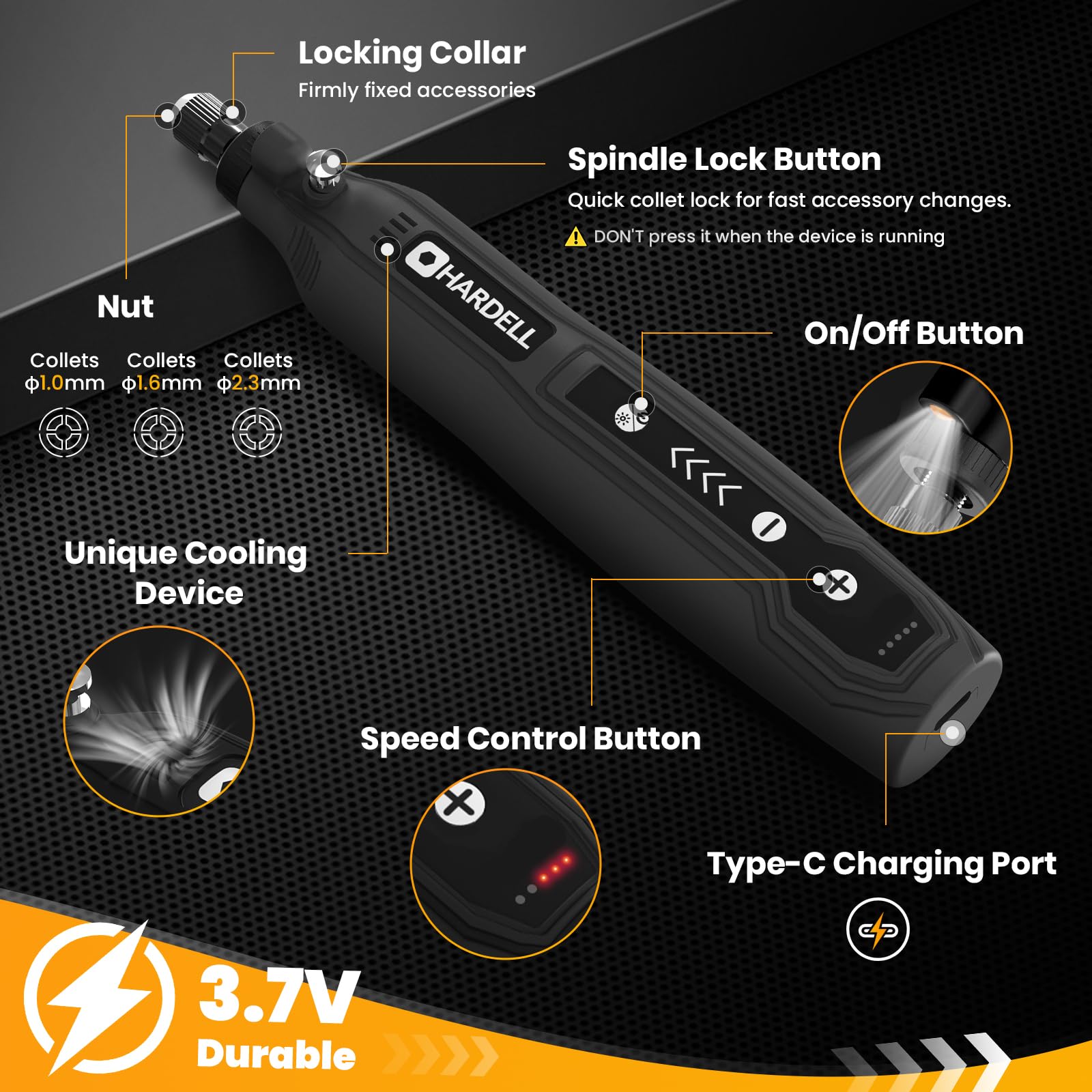 HARDELL Mini Cordless Rotary Tool, 5-Speed and USB Charging Rotary Tool Kit with 69 Accessories, Multi-Purpose 3.7V Power Rotary Tool for Sanding, Polishing, Drilling, Etching, Engraving, DIY Crafts