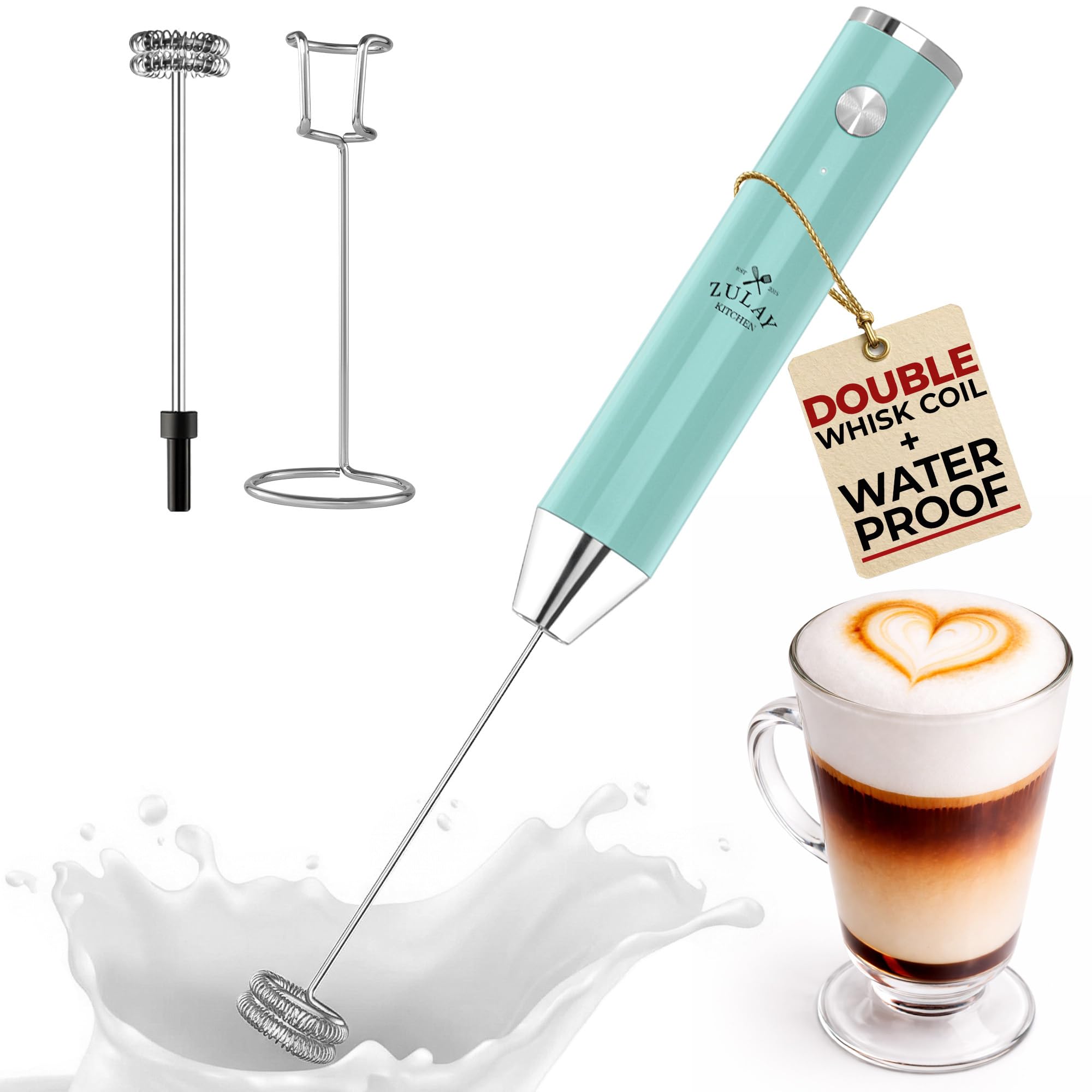 Zulay Kitchen Powerful Milk Frother Wand With Duracell Batteries - Ultra Fast Handheld Drink Mixer - Electric Whisk Foam Maker for Coffee, Lattes, Cappuccino & Matcha - Z1 Motor - Black