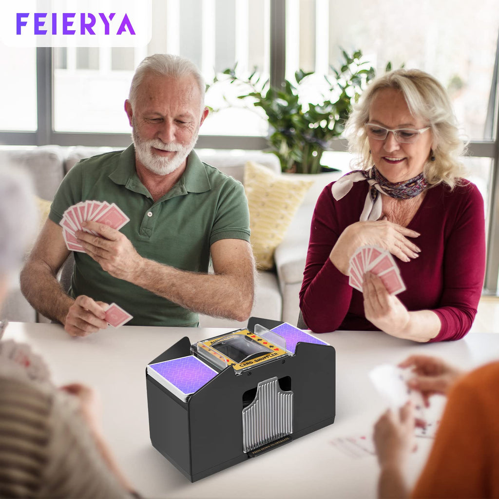 FEIERYA Automatic Card Shuffler 2 Deck,Battery-Operated Electric UNO Poker Shuffler,Playing Card Shuffler for Home Card Game,Travel